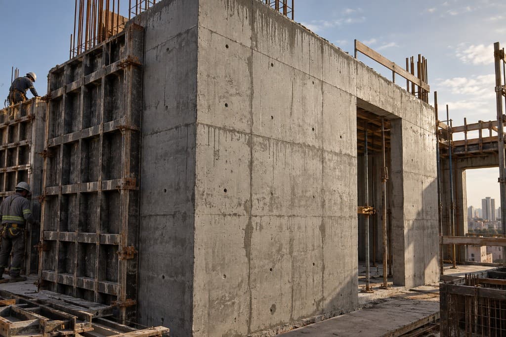 Paredes de concreto sendo moldadas in loco
